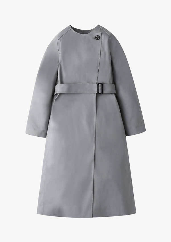 ★美品★マッキントッシュ ゴム引きロングコート ノーカラー グレーベージュ S 別注】MACKINTOSH ホースライディング コート （ステンカラー